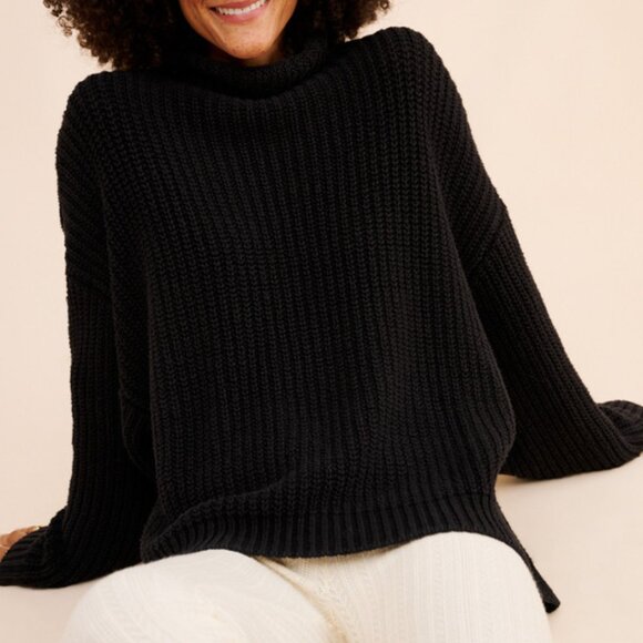 Free People Swim Too Deep Turtleneck Oversized Sweater Black Size Small Chunky - Picture 4 of 9
